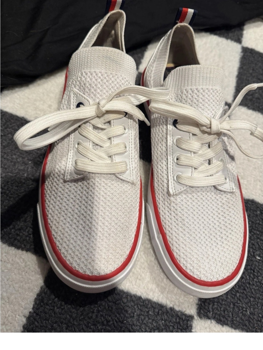 Tommy Hilfiger Men's White Knit Casual Sneakers with Red Trim